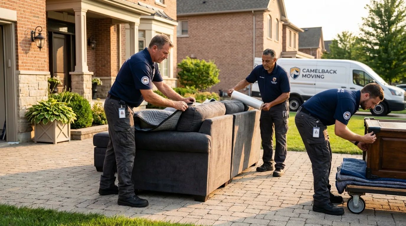 Large estate moving crew wrapping furniture in Baldwin, NY